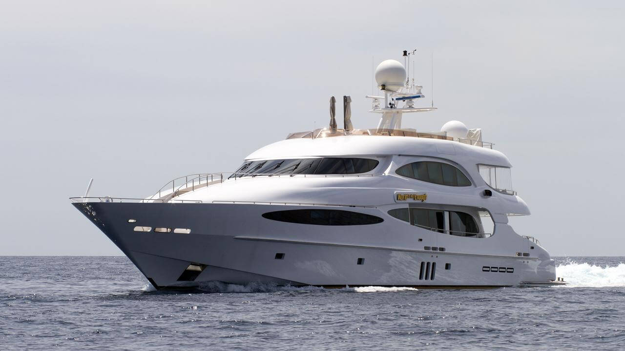 Luxury motor yacht cruising on the water, showcasing sleek design and advanced propulsion systems, relevant to discussions on high-speed superyachts.