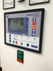 GENSYS 2.0 MARINE Power Management System control unit with interface buttons and display, relevant to marine electrical services and yacht automation.