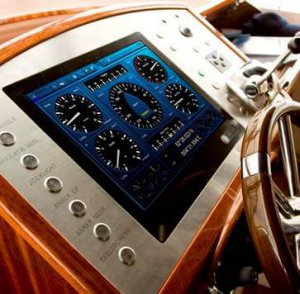 FT NavVision display panel showcasing gauges and controls for marine alarm monitoring systems, emphasizing user-friendly design and operational efficiency in yacht navigation.
