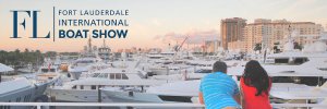 Fort Lauderdale International Boat Show showcasing yachts and marina views with attendees enjoying the event.