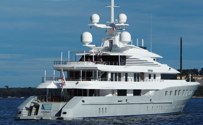 Luxury yacht Axiom navigating open waters, showcasing advanced electrical systems and safety features, relevant to electrical safety measures for yachts.