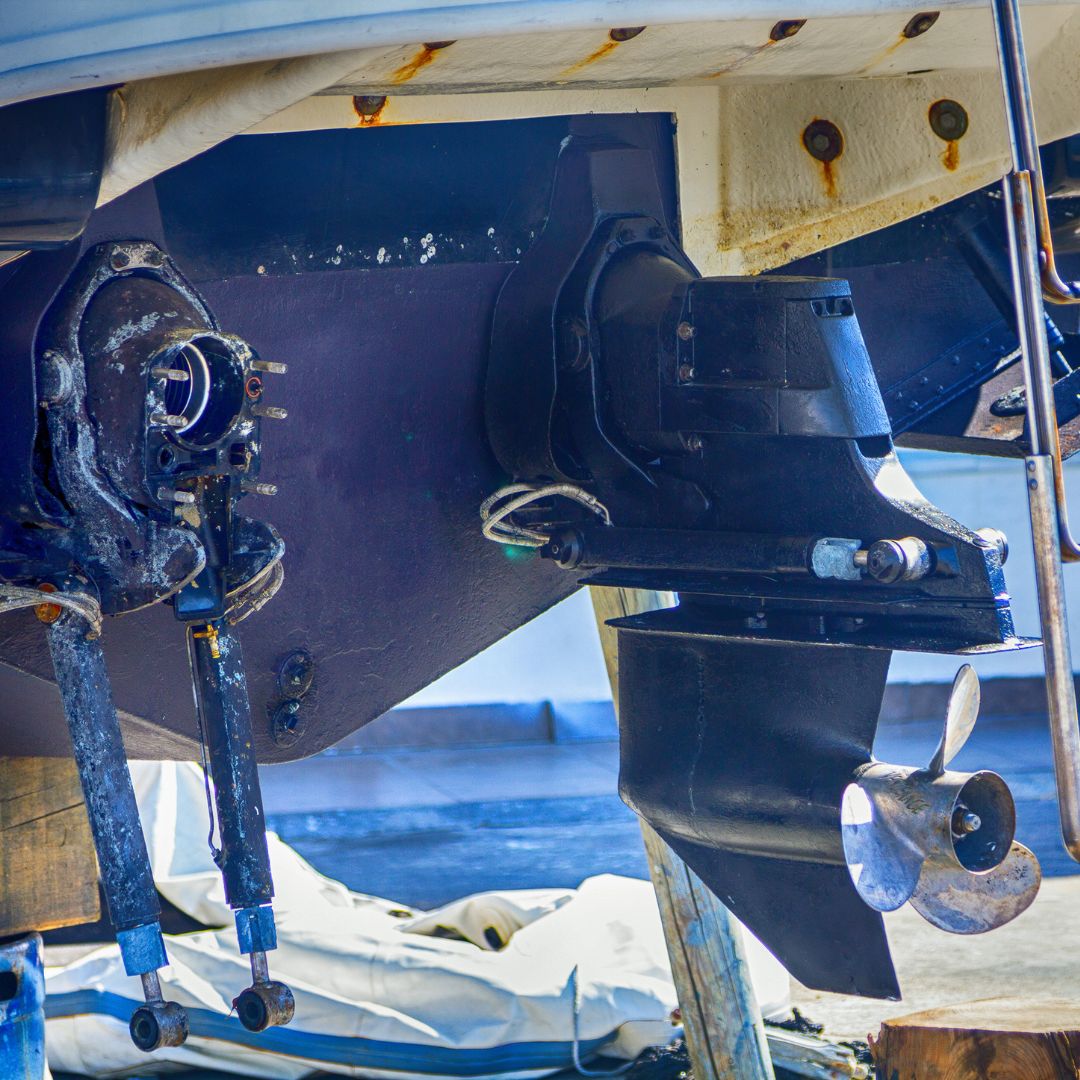 Marine electrical components of a yacht's propulsion system, showcasing the importance of maintenance to prevent electrical hazards and ensure safety on board.