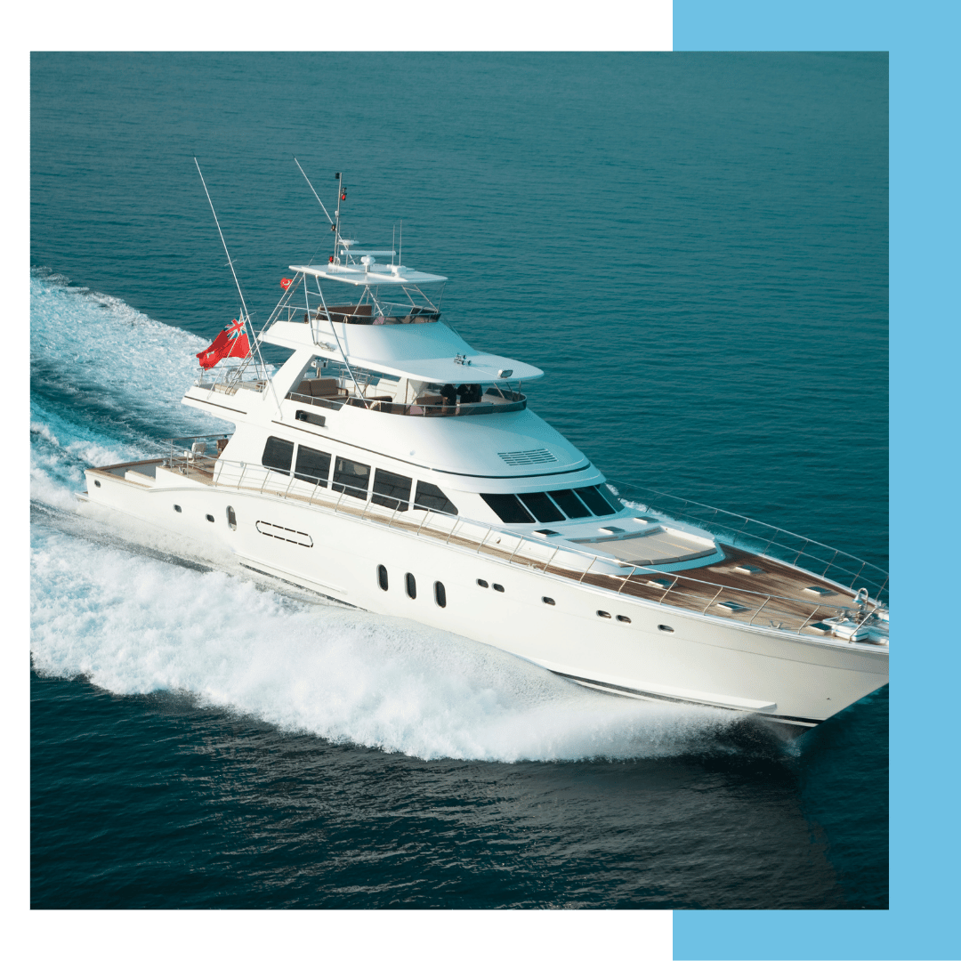 Luxury yacht cruising on calm waters, showcasing TESS Electrical's marine services for yacht owners and maritime businesses in Barcelona.