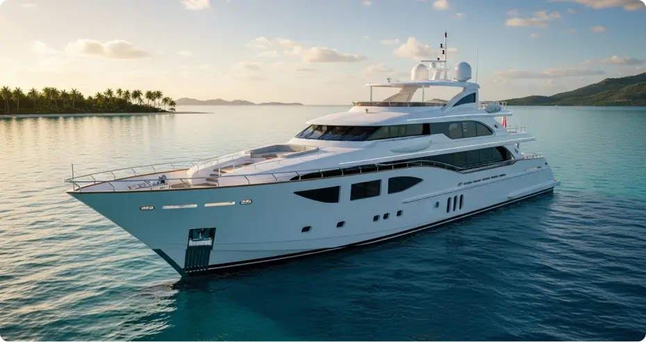 img cantalupi 03 Luxury yacht anchored in calm waters, showcasing marine electrical solutions for vessels, emphasizing Tess Electrical LLC's expertise in marine services.