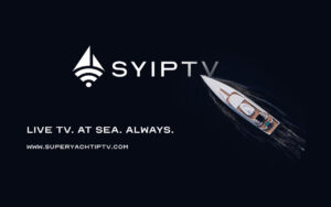 SYIPTV logo with tagline "Live TV at sea, always" and a yacht graphic, relevant to TESS Electrical's announcement of a U.S. reseller partnership for superyacht entertainment solutions.