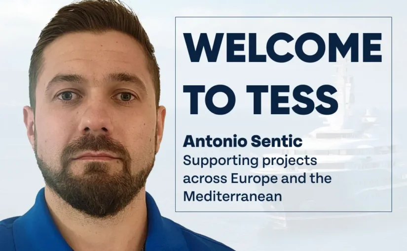 Welcome to TESS graphic featuring Antonio Sentic, marine electrical support for European and Mediterranean yacht projects.