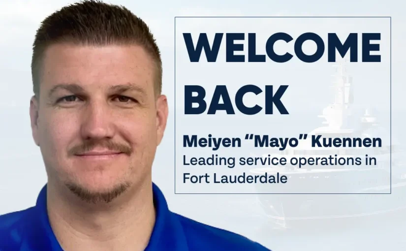 Meiyen “Mayo” Kuennen portrait with text "WELCOME BACK" and "Leading service operations in Fort Lauderdale," highlighting his return to TESS Electrical.